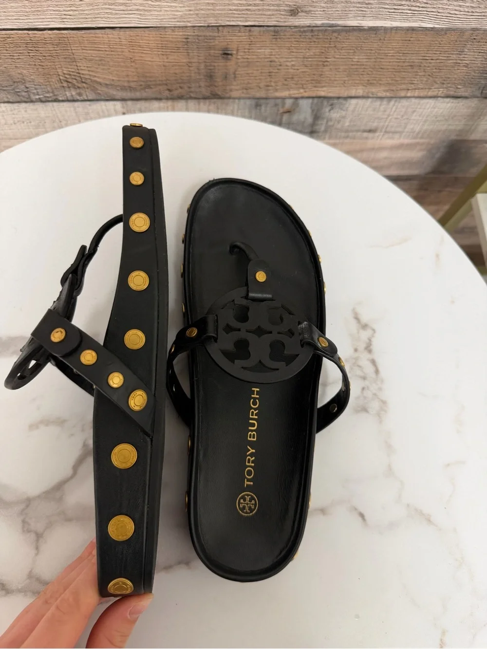 Tory Burch Black Leather Thong Sandals